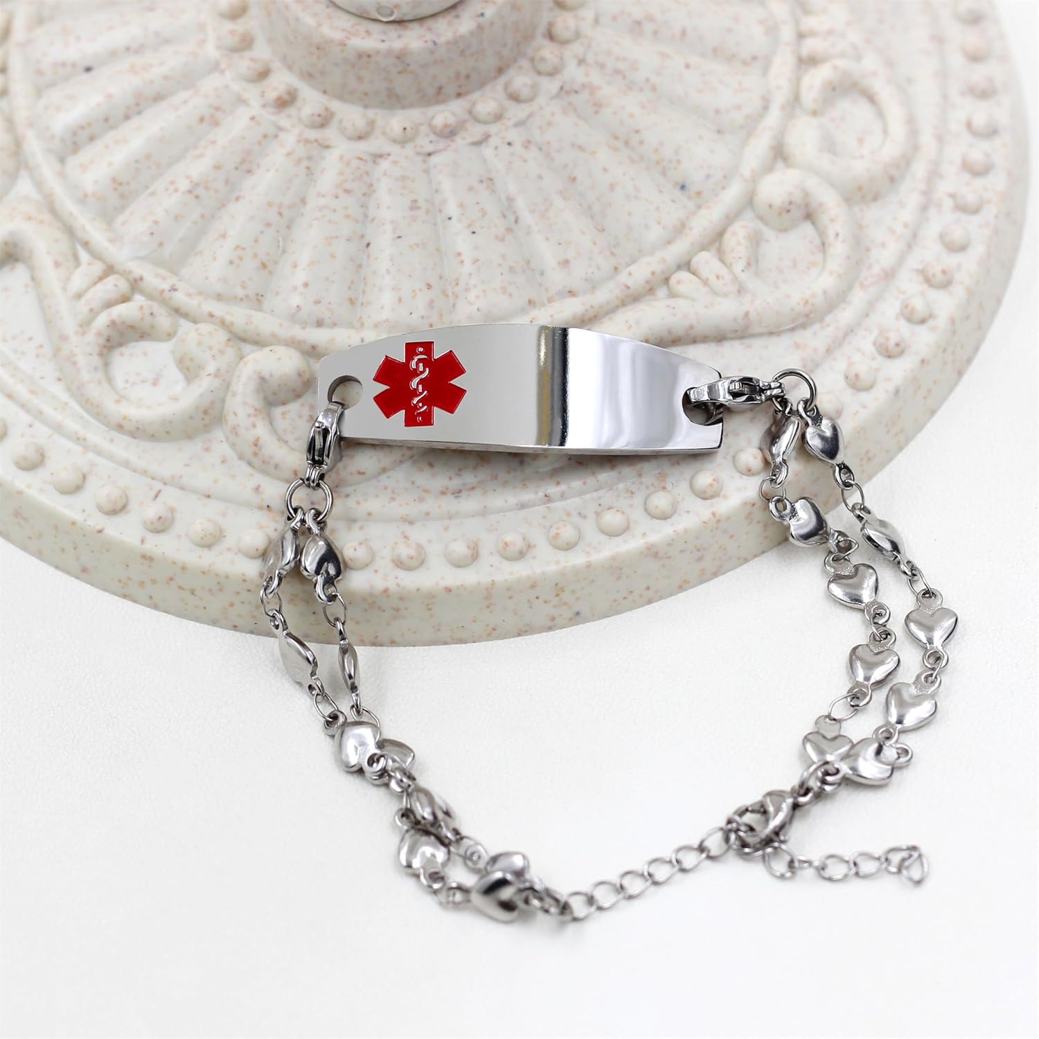 Medical Alert Bracelets for Women Men Free Engraving, Personalized Customizable Medical ID Bracelet, Double Chain Heart Wristband YA3985