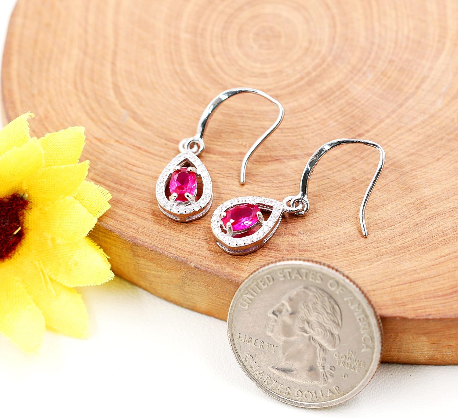 925 Sterling Silver Red Ruby Earrings Natural Gemstone Teardrop Dangle Earrings Birthstone Gifts for Women FR027