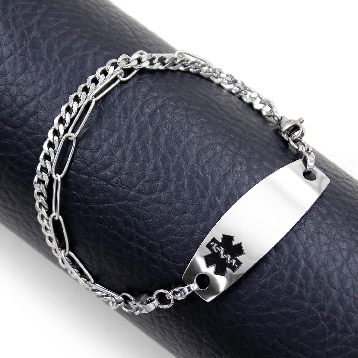 Uloveido Men's Medical Alert Bracelet - Stainless Steel Interchangeable Emergency ID with Free Custom Engraving, 7.87" Ladies First Response to Distress Jewelry