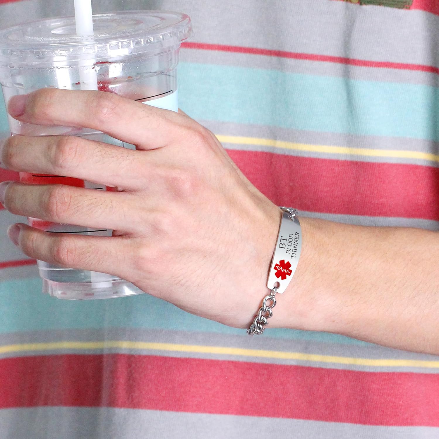 Uloveido Custom Medical ID Stainless Steel Curb Link Chain Bracelet for Men and Women – Personalized Engraved Emergency Alert Health Information Jewelry