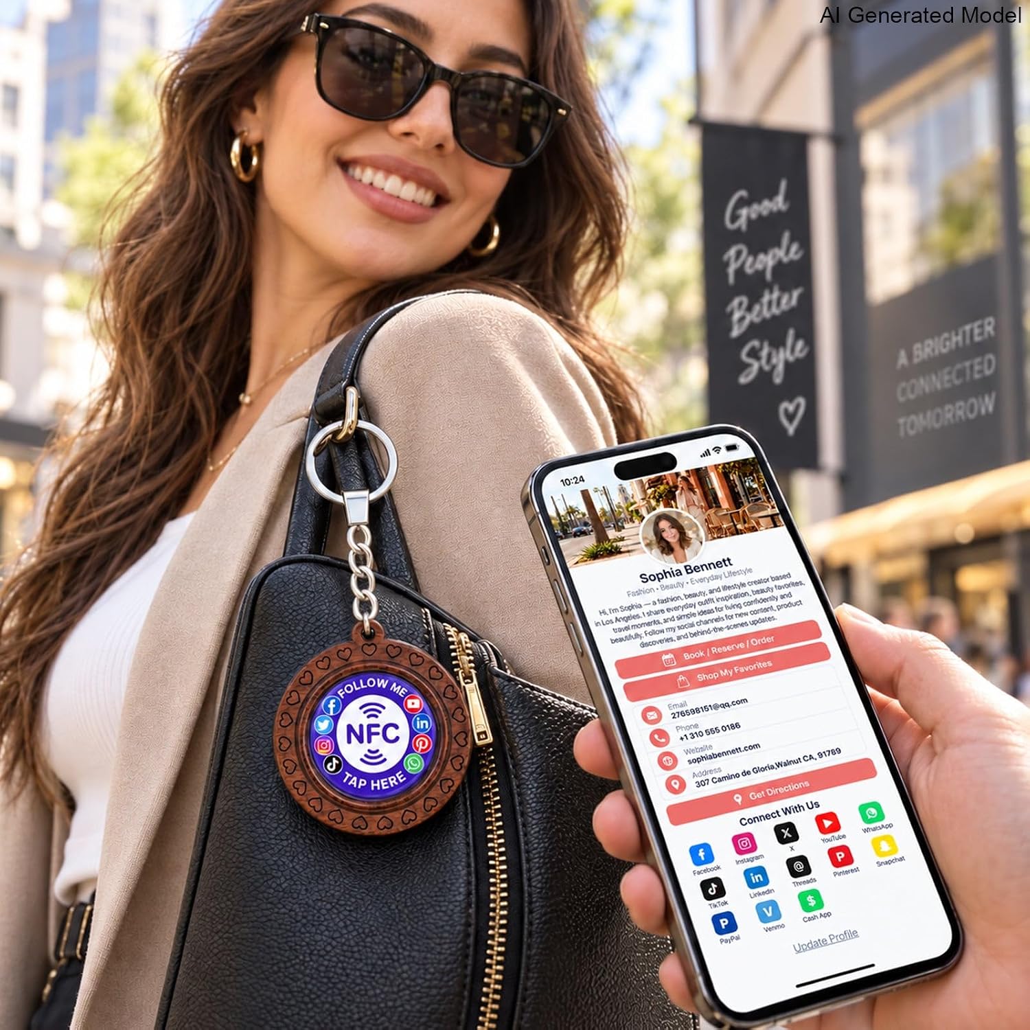 Uloveido Wooden NFC Keychain – Digital Business Card & Social Media Sharing Tag