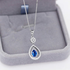 Uloveido September Birthstone Blue Corundum Sapphire Necklace Pendant Sterling Silver for Women with Cubic Zirconia FN104