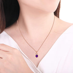 Uloveido Women's 925 Sterling Silver Oval Cut Natural Amethyst Gemstone Pendant Necklace Wedding Jewellery Rose Gold Plated February Birthstone Necklace for Women with Gift Box FN118