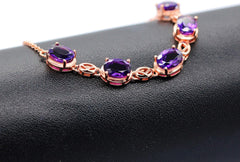 Uloveido Women Fashion 925 Sterling Silver Bracelet Rose Gold Plated Purple Amethyst Crystal Bracelet for Girls Women Mom FB057