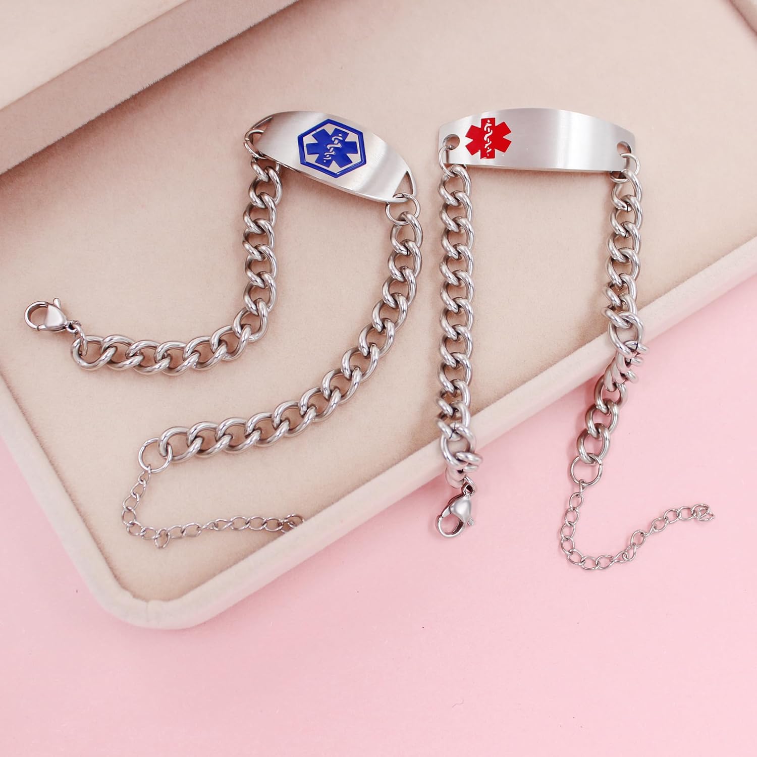 Uloveido Custom Medical ID Stainless Steel Curb Link Chain Bracelet for Men and Women – Personalized Engraved Emergency Alert Health Information Jewelry