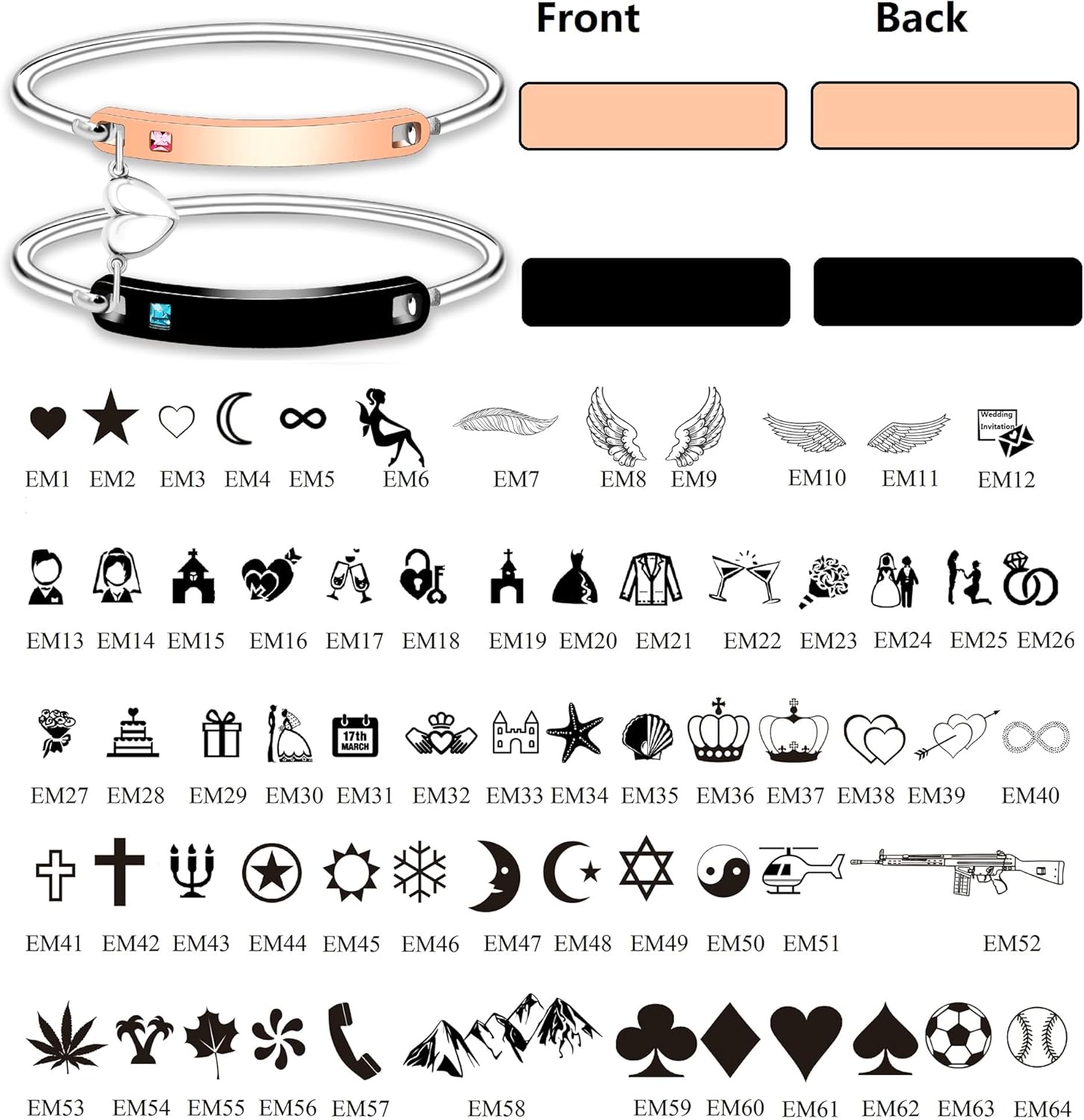 Uloveido His and Hers Matching Cuff Bracelet Set, Stainless Steel Couple Bangle with Cubic Zirconia, Black Men’s Bracelet & Rose Gold Women’s Bracelet, Custom Engraved Relationship Jewelry