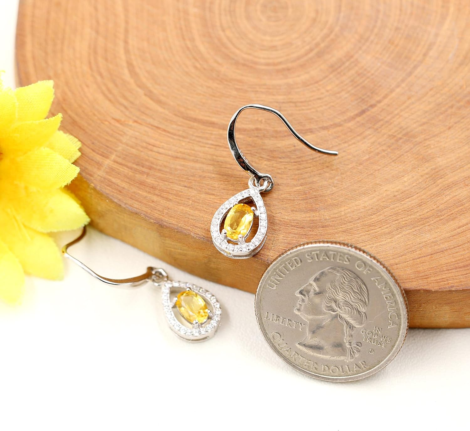 925 Sterling Silver Oval Cut Citrine Earrings Yellow Crystal Teardrop Earrings Wedding Promise for Women FR027 (Citrine)