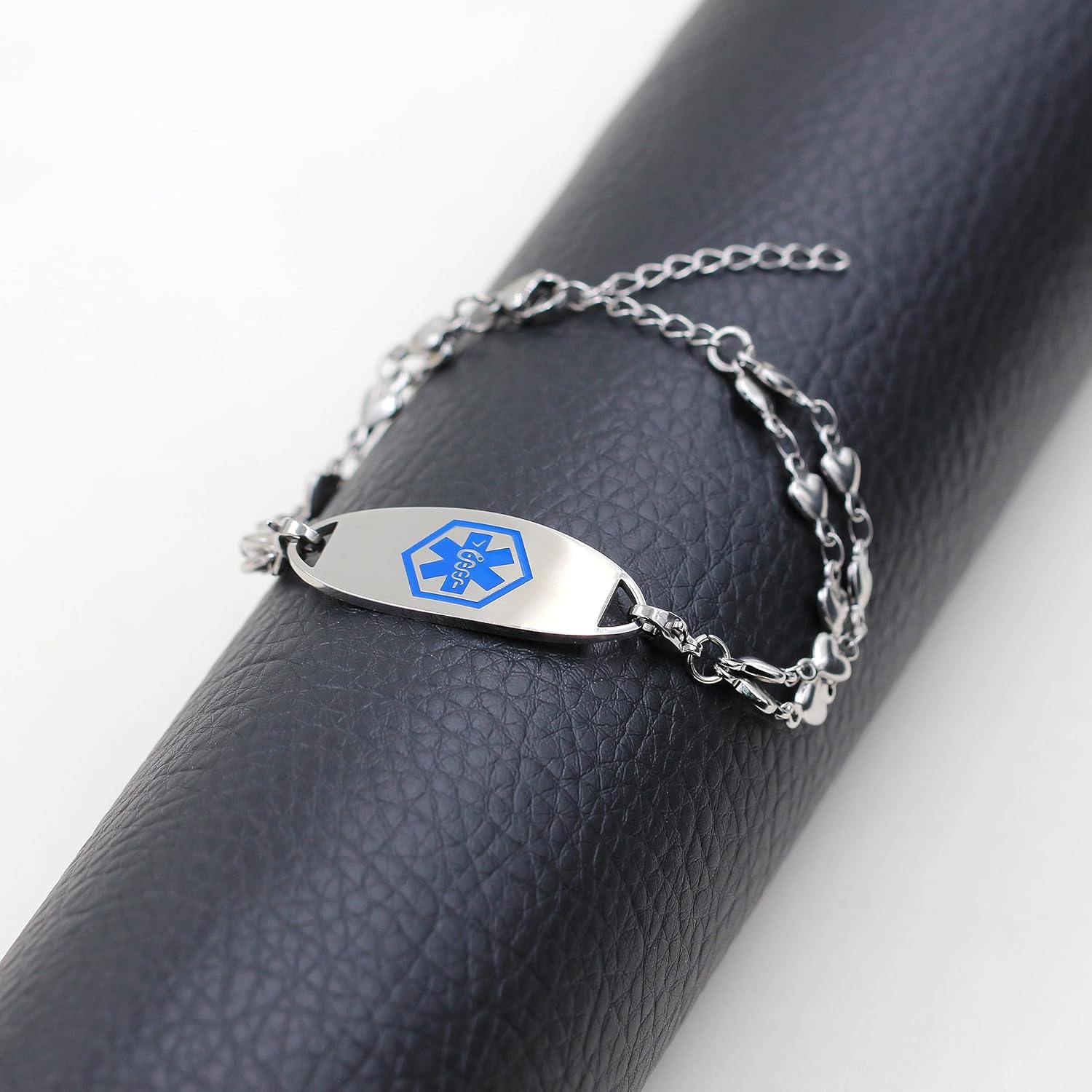 Uloveido Double Love Heart Link Bracelet - Personalized Engraved Medical Alert Jewelry for Blood Disorder, Epilepsy, Diabetes, Asthma, Mental Health, Allergy, and More