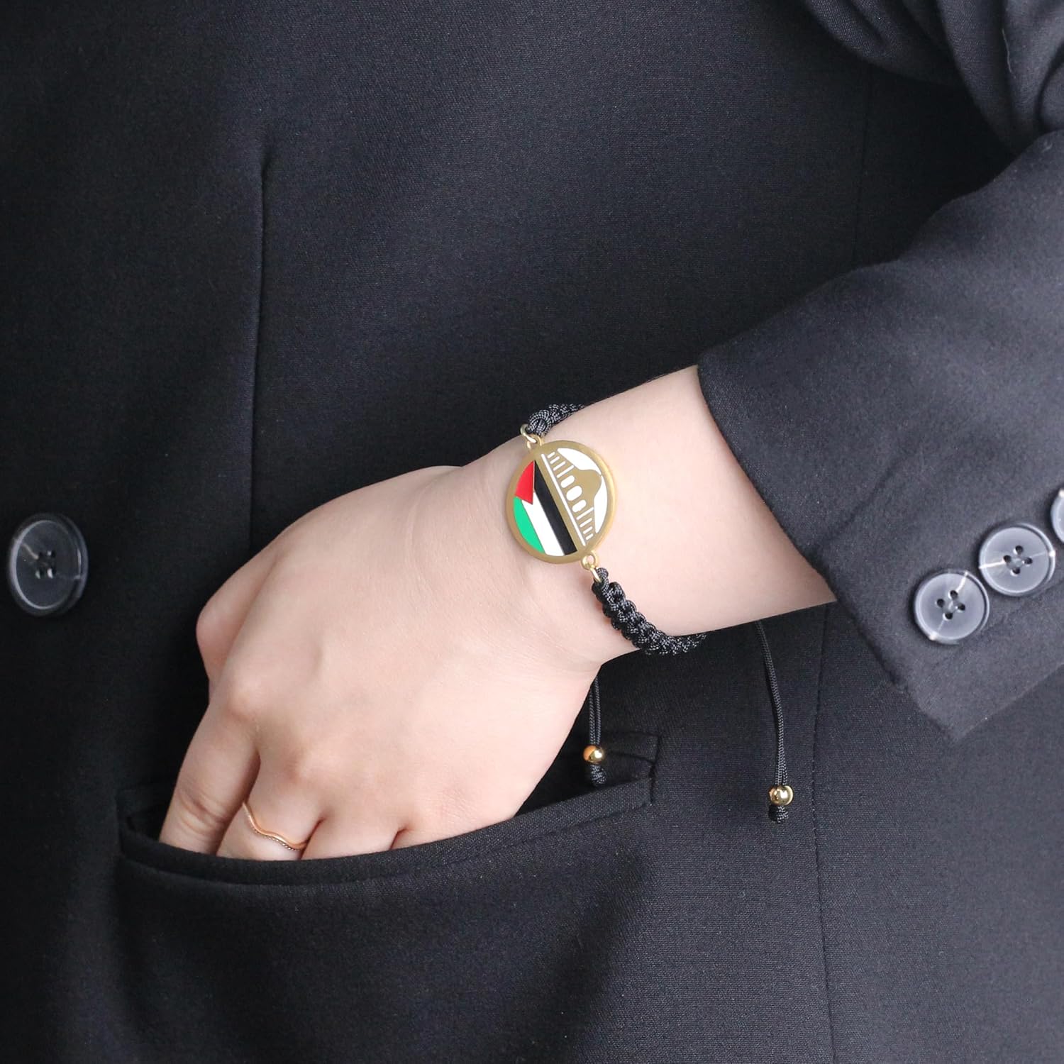 Uloveido Palestine Freedom Bracelet | Islamic Style for Men Women | Golden and White Adjustable Pull String | Arab Pride Resistance Jewelry | Cultural Identity Prayer Rope | YA6014