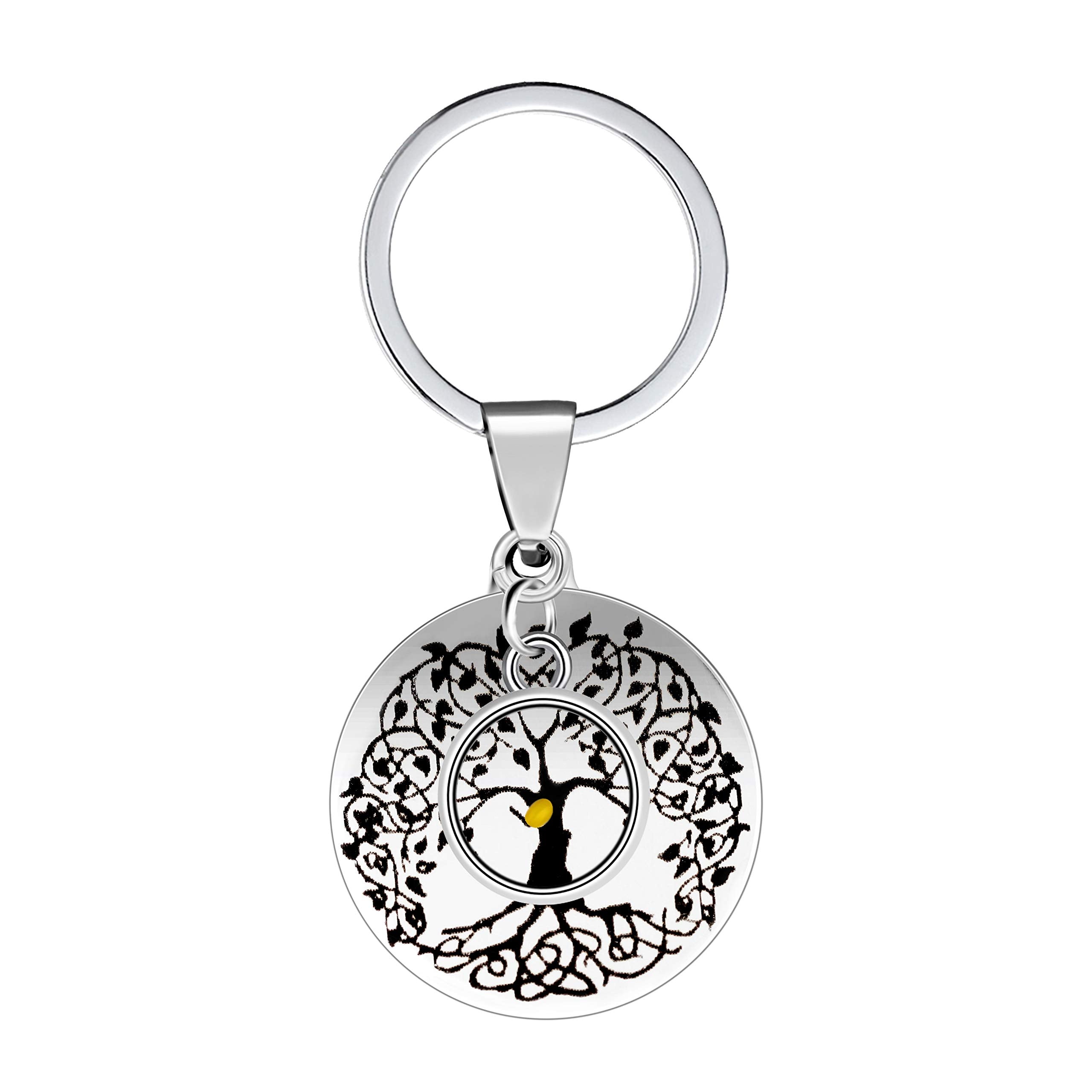 Stainless Steel Tree of Life Mustard Seed Keychain, Christian Faith Key Ring with Real Mustard Seed Charm, Inspirational Family Tree Keychain Gift for Women Men Y764