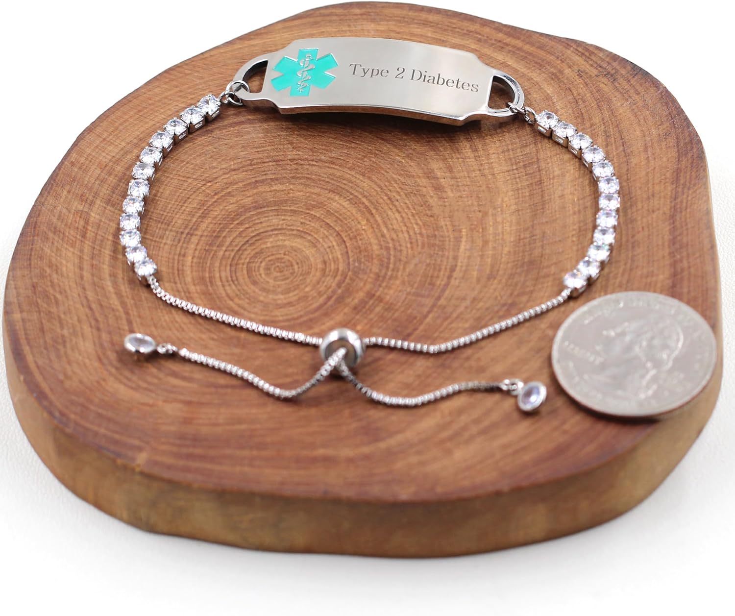 Uloveido Custom Engraved Medical Alert Bracelet | Personalized Stainless Steel CZ Tennis Chain ID Tag | Adjustable Emergency Jewelry for Women