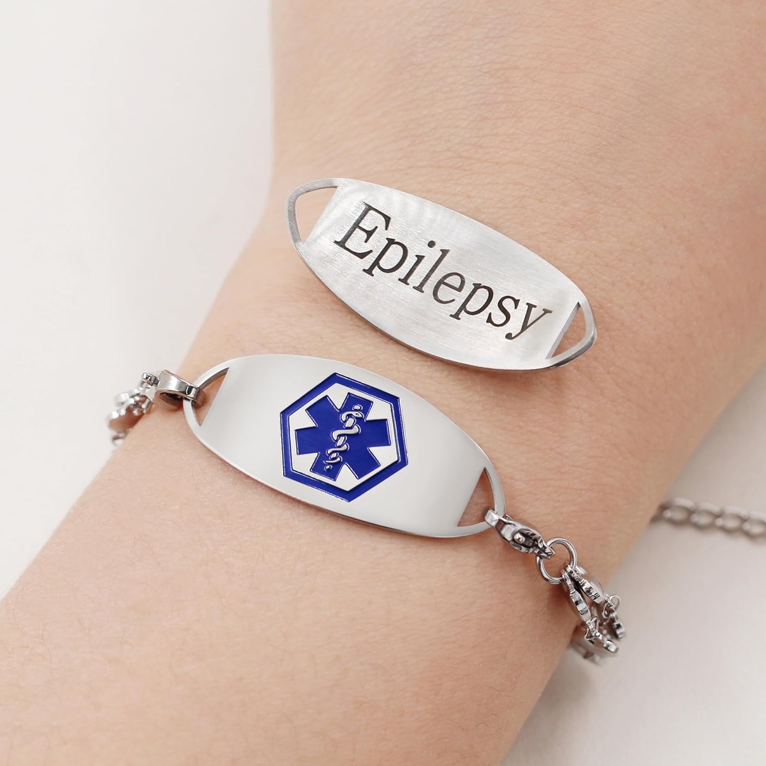 Uloveido Double Love Heart Link Bracelet - Personalized Engraved Medical Alert Jewelry for Blood Disorder, Epilepsy, Diabetes, Asthma, Mental Health, Allergy, and More