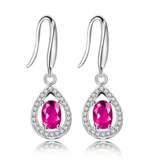 925 Sterling Silver Red Ruby Earrings Natural Gemstone Teardrop Dangle Earrings Birthstone Gifts for Women FR027