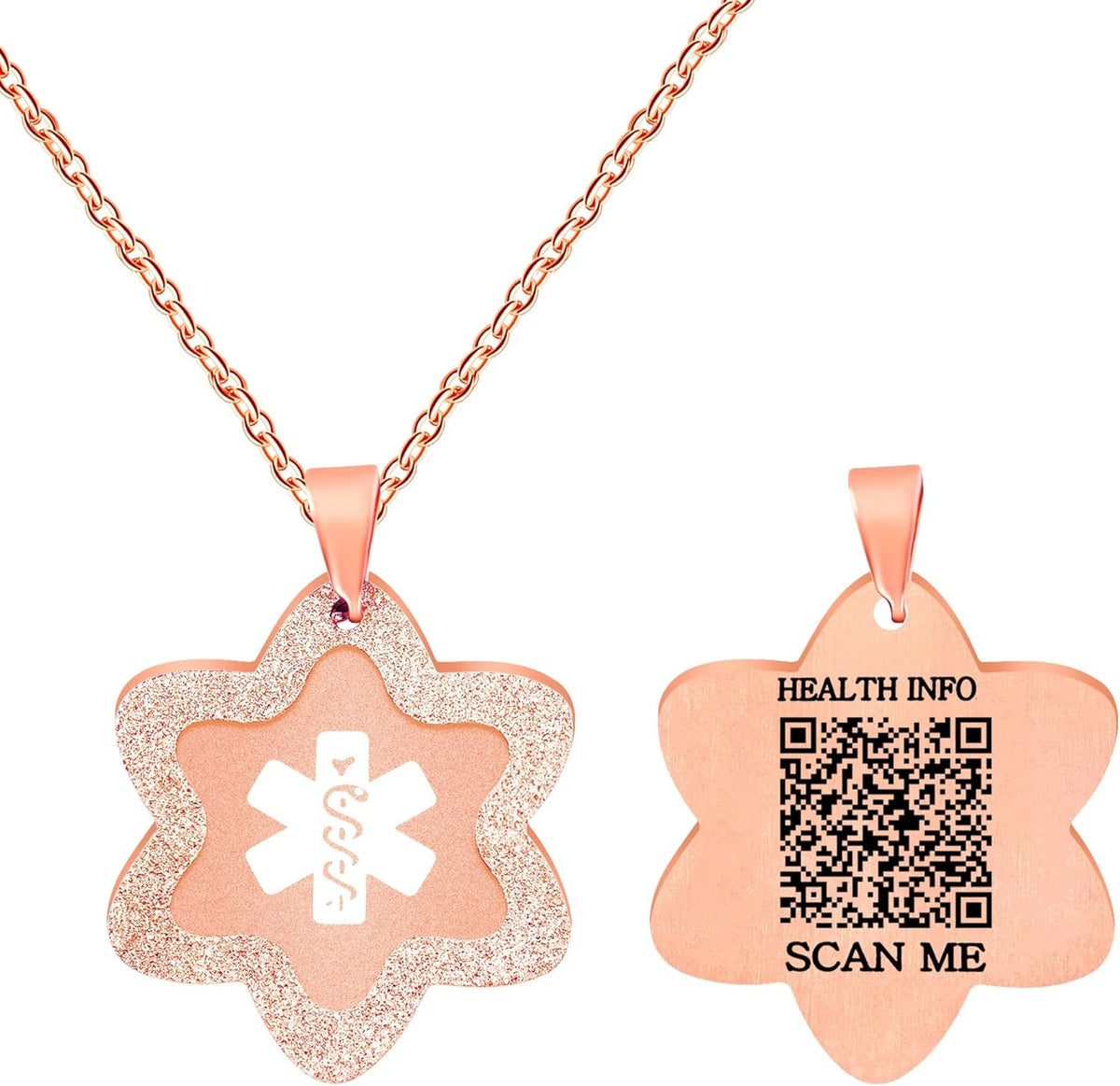 Dynamic QR Code Medical ID Necklace for Women Men | Stainless Steel Emergency Medical Alert Pendant with Red White Green Symbol | Scan to Update Health Information Hypoallergenic Safety Identification Jewelry