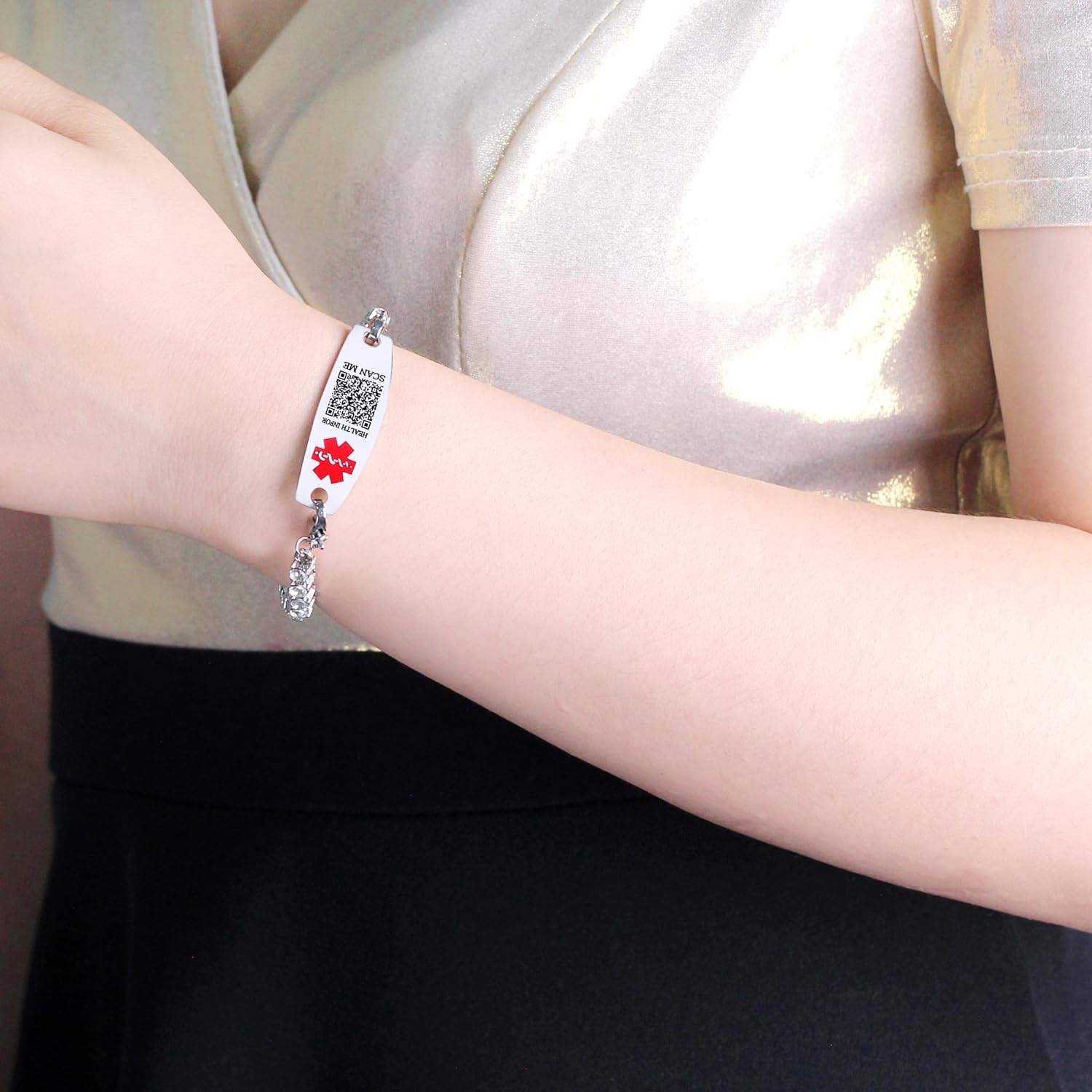 Uloveido Editable QR Code Medical Alert Tennis Bracelet for Women, Silver & Golded Color Options, Personalized Scannable Health ID Jewelry, Custom Emergency Info Wristband