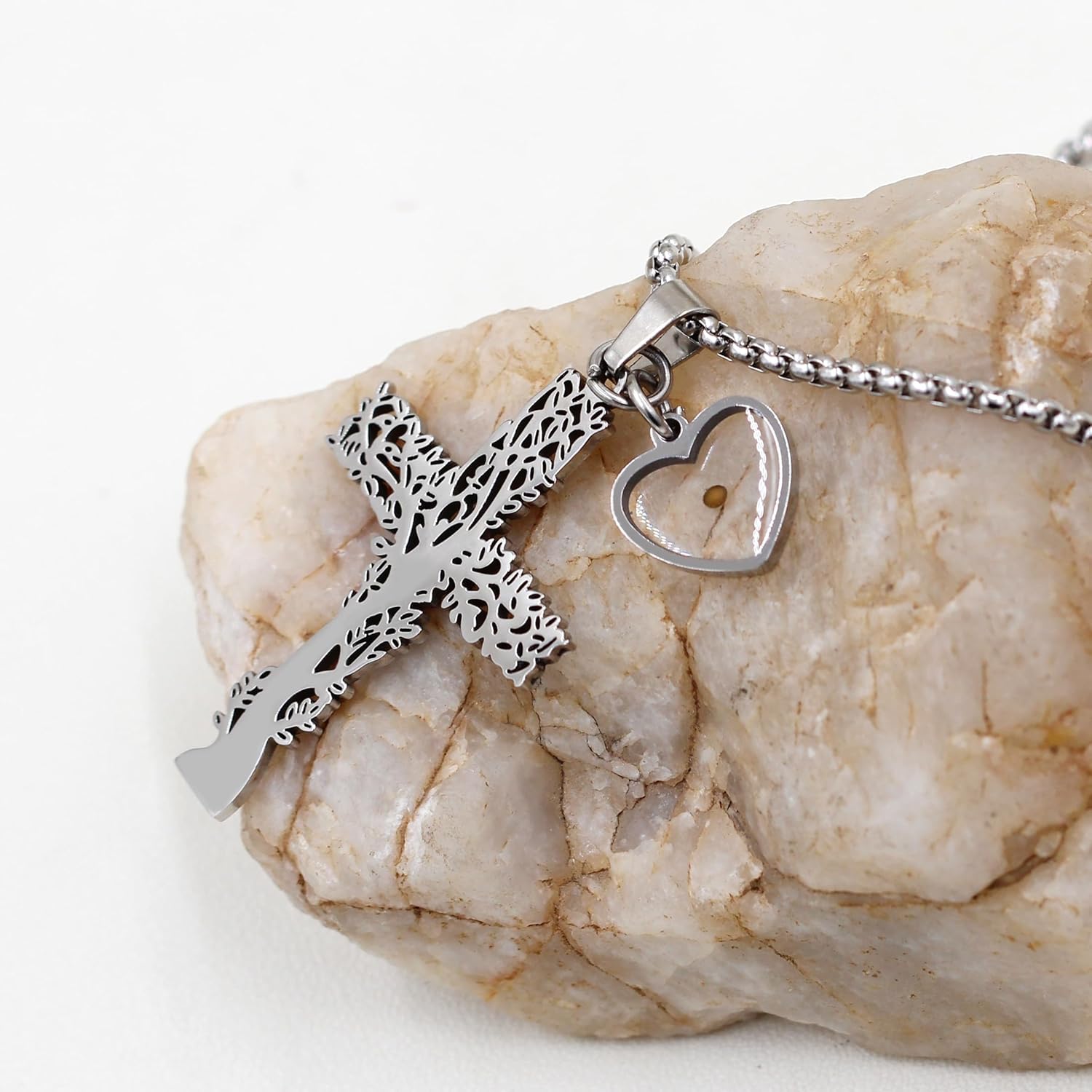 Tree of Life Necklace Mustard Seed Necklace Faith Necklace Cross Necklace Inspirational Jewelry Religious Necklace Spiritual Jewelry Meaningful Jewelry Symbolic Necklace Motivational Gift Growth and Strength Necklace Rebirth Necklace Hope Jewelry Bel