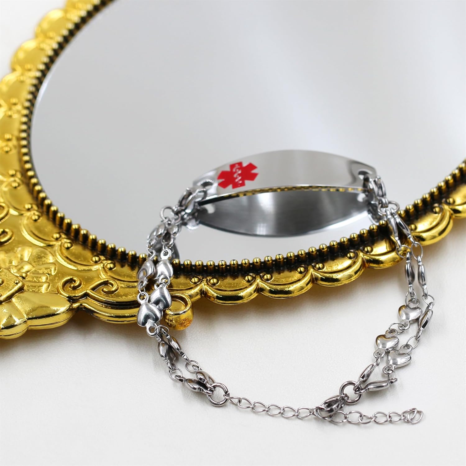 Medical Alert Bracelets for Women Men Free Engraving, Personalized Customizable Medical ID Bracelet, Double Chain Heart Wristband YA3985