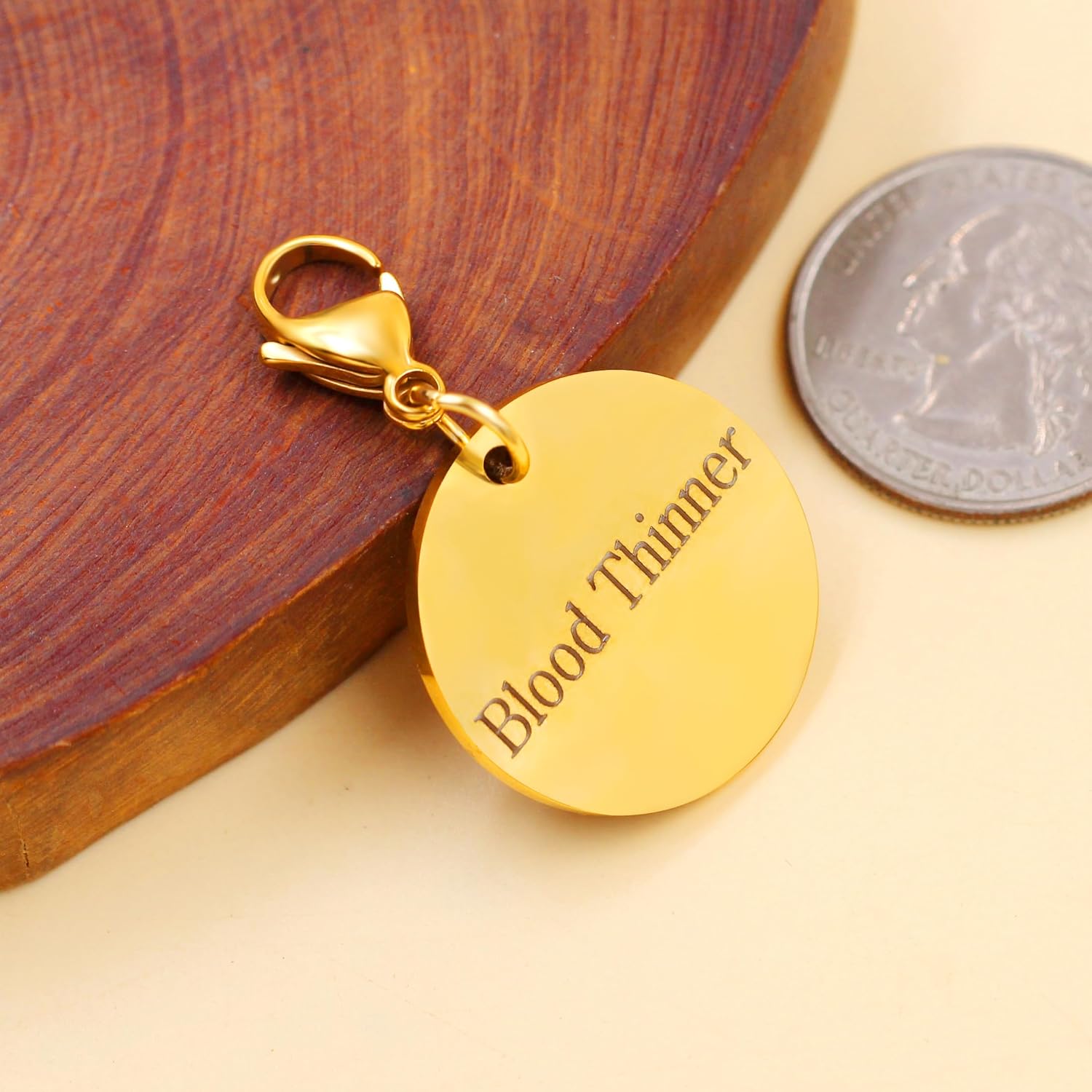 Medical Keychain Round Waterproof Stainless Steel Free Customizable Emergency Medical Jewelry for Men Women Seniors