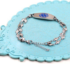 Uloveido Double Love Heart Link Bracelet - Personalized Engraved Medical Alert Jewelry for Blood Disorder, Epilepsy, Diabetes, Asthma, Mental Health, Allergy, and More