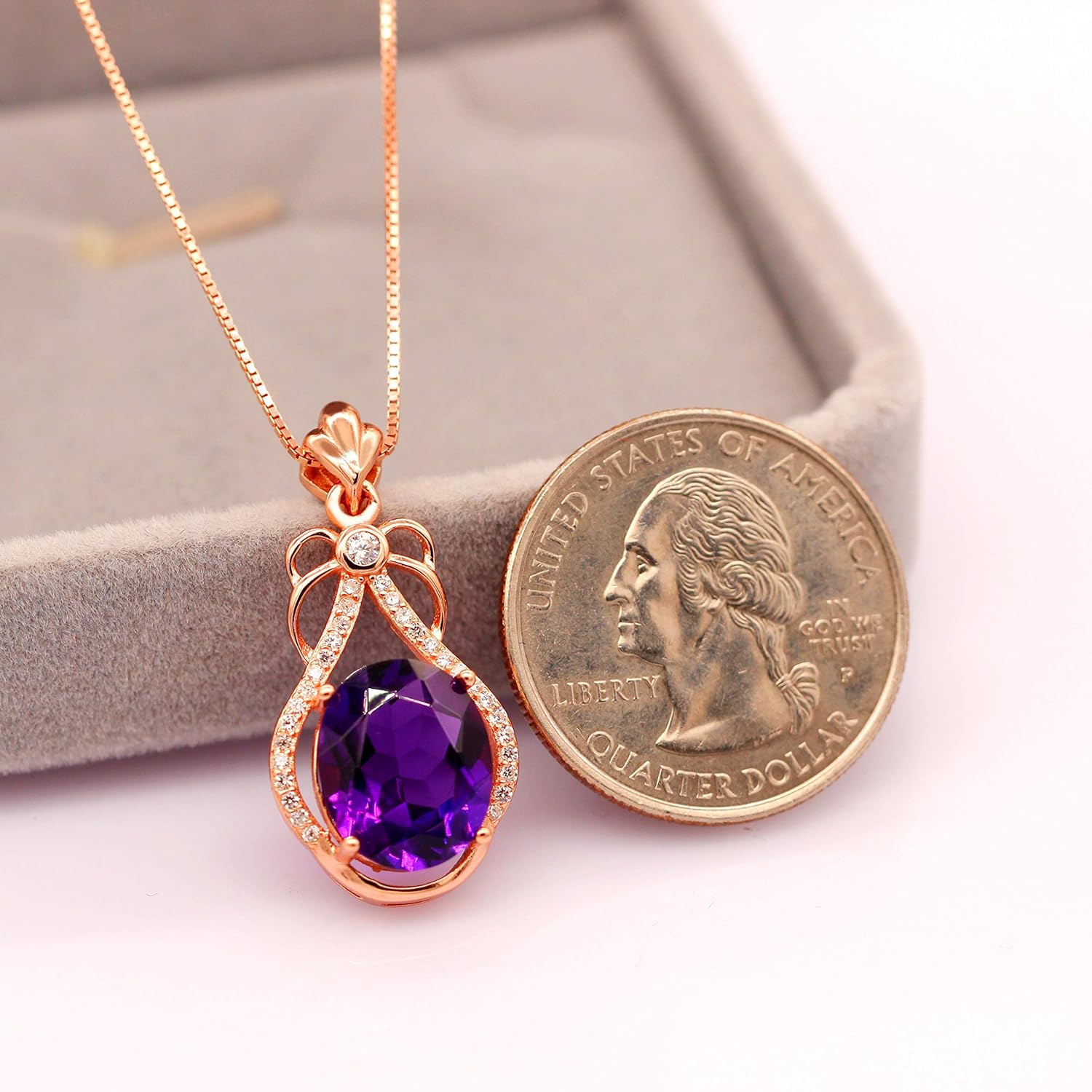 Uloveido Women's 925 Sterling Silver Oval Cut Natural Amethyst Gemstone Pendant Necklace Wedding Jewellery Rose Gold Plated February Birthstone Necklace for Women with Gift Box FN118