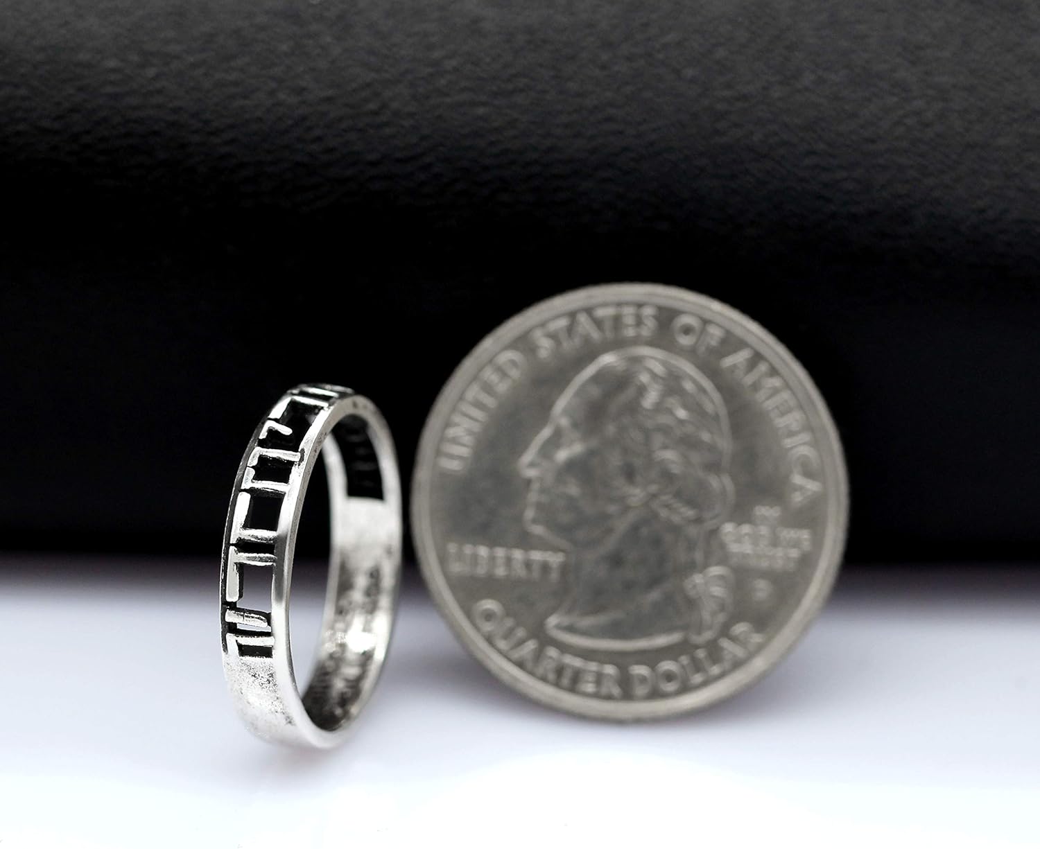 Uloveido Antique Black Thai Silver Hollow Band Ring – Hand-Engraved Hebrew Script, Israeli Religious Jewelry, Size 8-12 (Y583)
