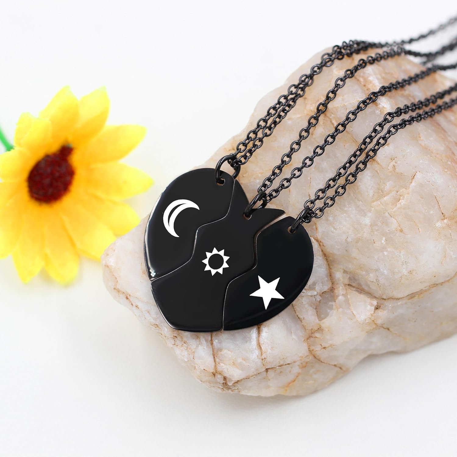 Uloveido 3 Pieces BFF Necklace Black Stainless Steel Matching Puzzle Heart Shape Best Friends Necklaces for 3 Lady Friendship Birthday Gifts