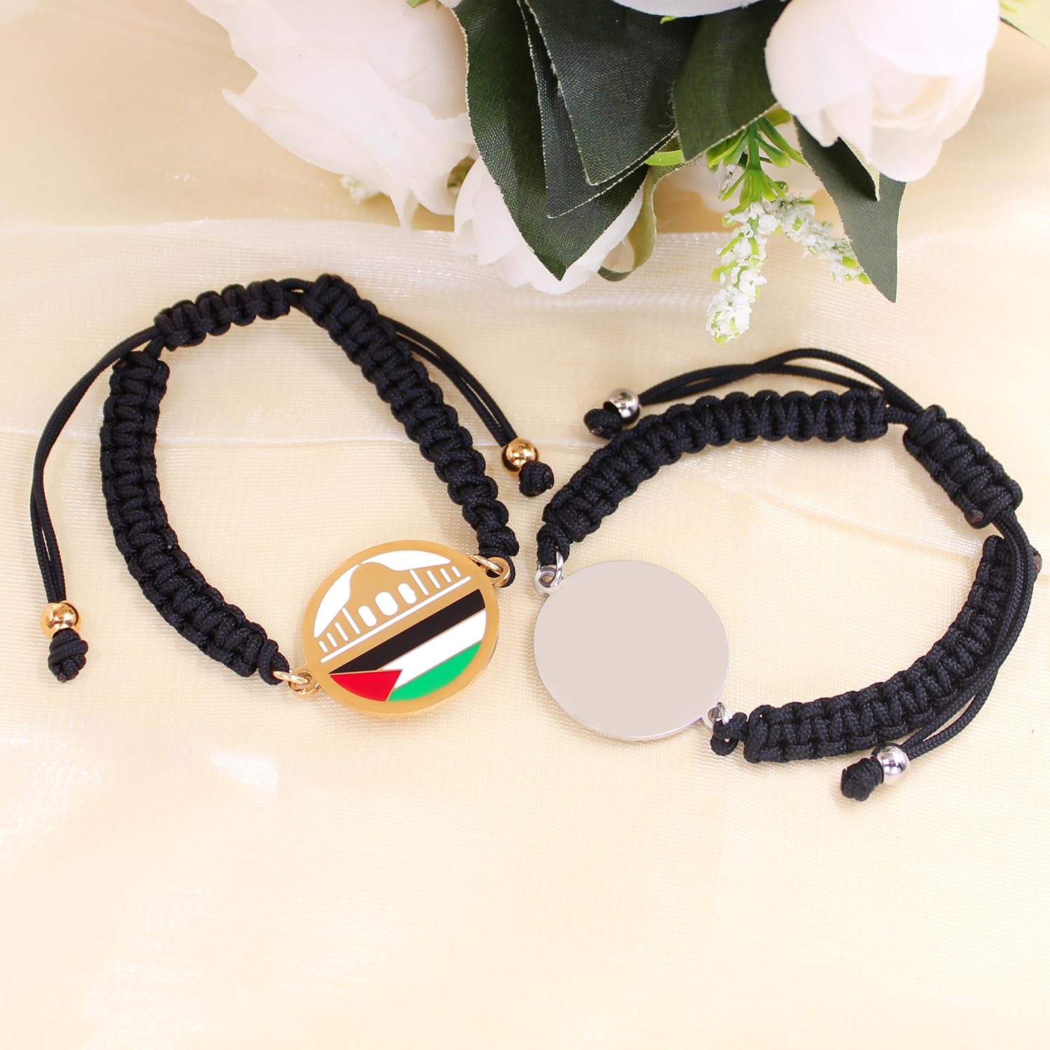 Uloveido Palestine Freedom Bracelet | Islamic Style for Men Women | Golden and White Adjustable Pull String | Arab Pride Resistance Jewelry | Cultural Identity Prayer Rope | YA6014
