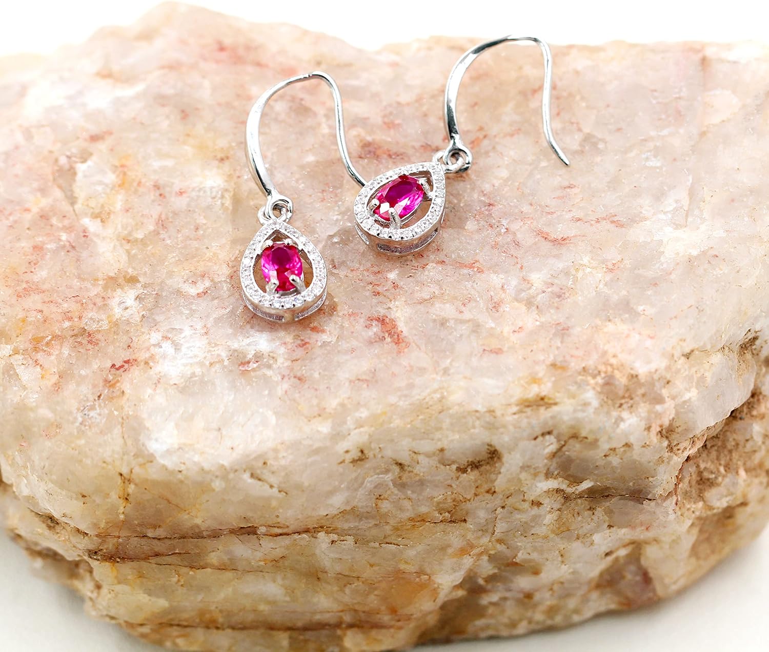 925 Sterling Silver Red Ruby Earrings Natural Gemstone Teardrop Dangle Earrings Birthstone Gifts for Women FR027