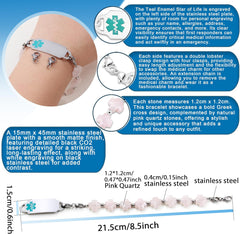 Customized Stainless Steel Medical Alert First Responder ID Tag Bracelet | Double Lobster Clasp Natural Greek Cross Stone Hospital Rescue Bracelet with Rod of Asclepius for Life-Saving