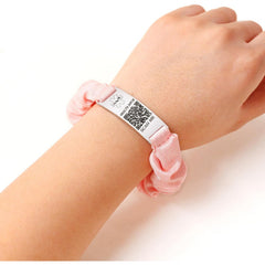 Dynamic QR Code Medical Alert Scrunchie Bracelet for Women, Editable Fabric Medical ID Wristband, Scan to Update Emergency & Health Information Without Login, Elastic Hair Tie Style, YA5426