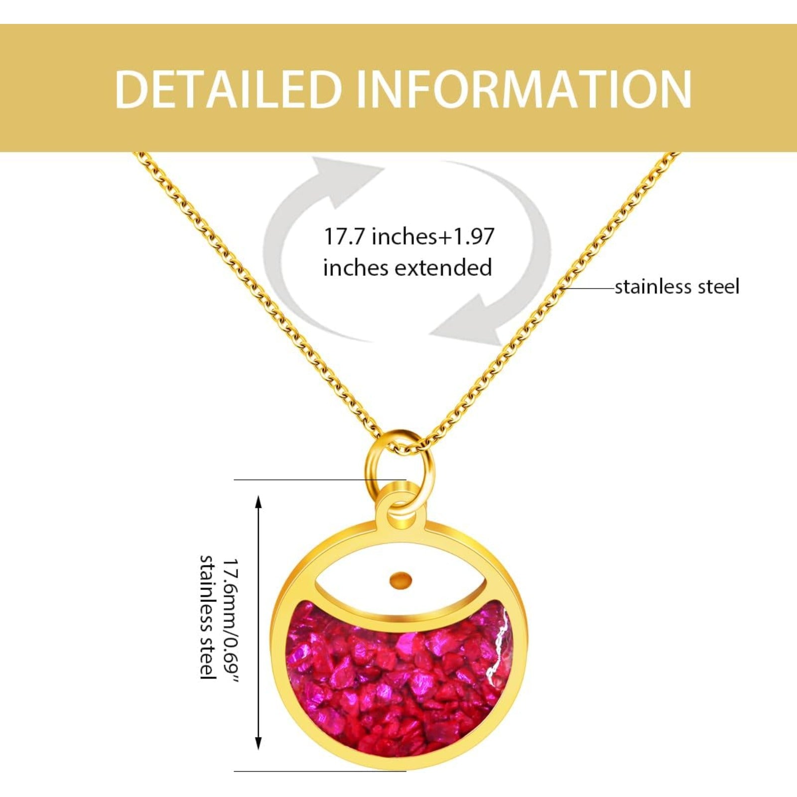 Faith Mustard Seed Stainless Steel Pendant Necklace for Women, Golden Tone Round Charm Necklace with Red, White, Green Stone Sand, Inspirational Jewelry Gift,
