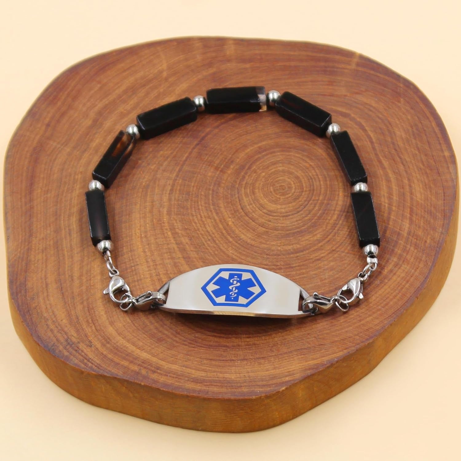 Dynamic QR Code Medical Alert Bracelet with Natural Stone Beads, Pink Stone Red Agate Black Agate White Turquoise, Stainless Steel Medical ID Bracelet, Double Lobster Clasp, No Engraving Required