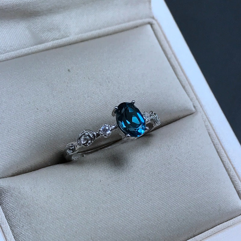 Open Size 925 Sterling Silver 1 Carat London Blue Topaz Ring, Adjustable Birthstone Jewlery for Women