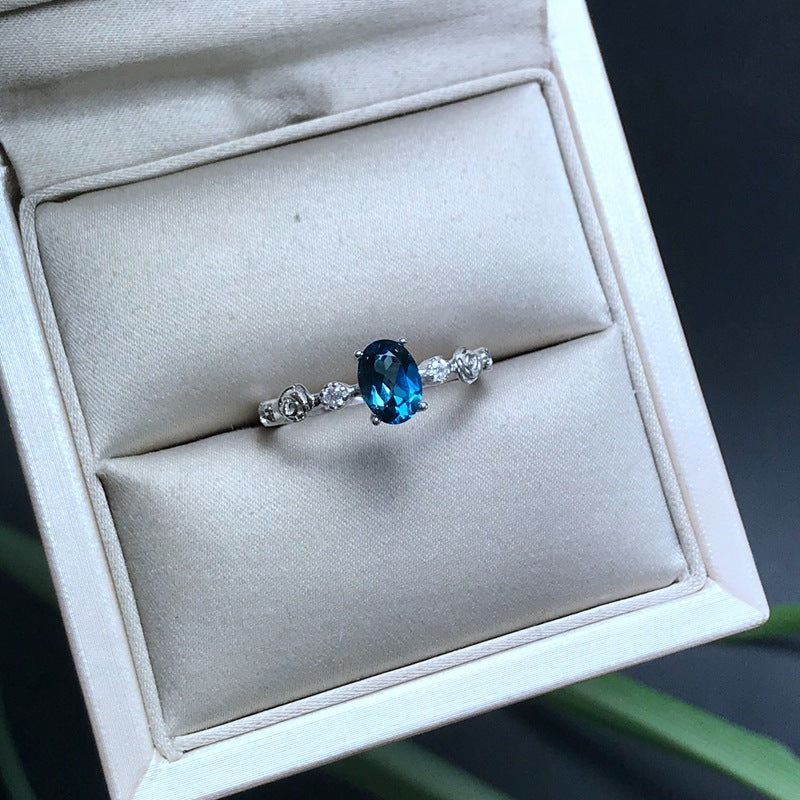 Open Size 925 Sterling Silver 1 Carat London Blue Topaz Ring, Adjustable Birthstone Jewlery for Women