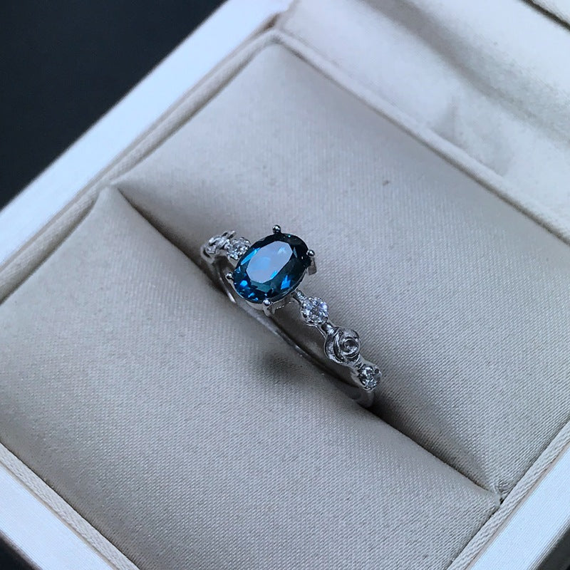 Open Size 925 Sterling Silver 1 Carat London Blue Topaz Ring, Adjustable Birthstone Jewlery for Women