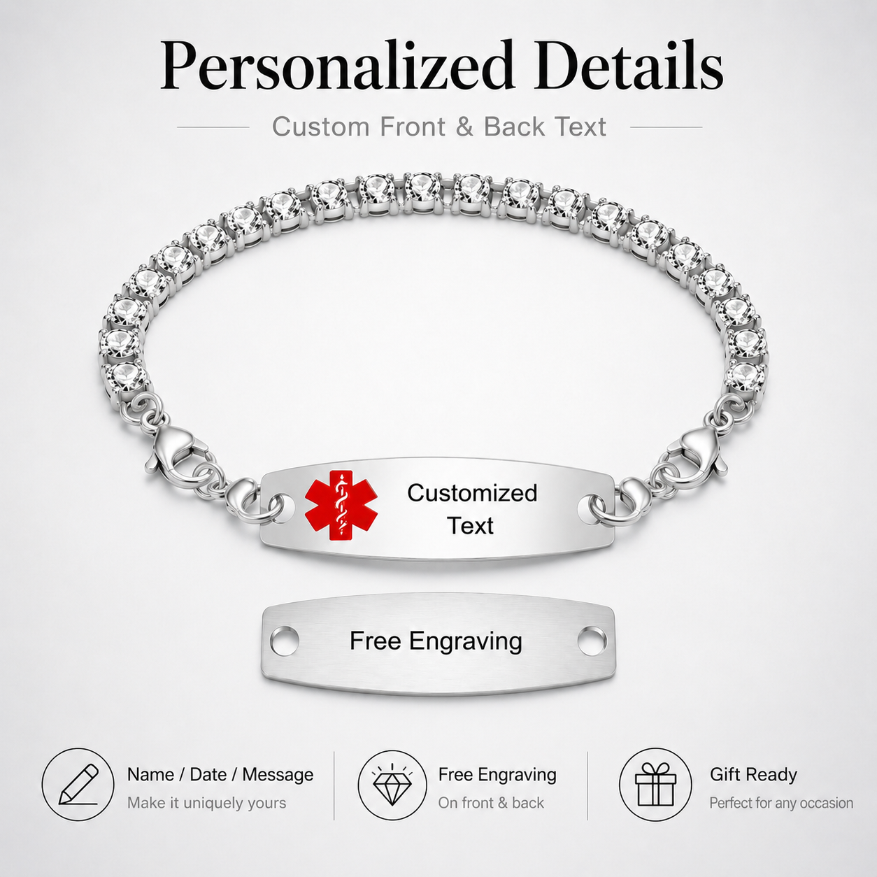 Uloveido Editable QR Code Medical Alert Tennis Bracelet for Women, Silver & Golded Color Options, Personalized Scannable Health ID Jewelry, Custom Emergency Info Wristband
