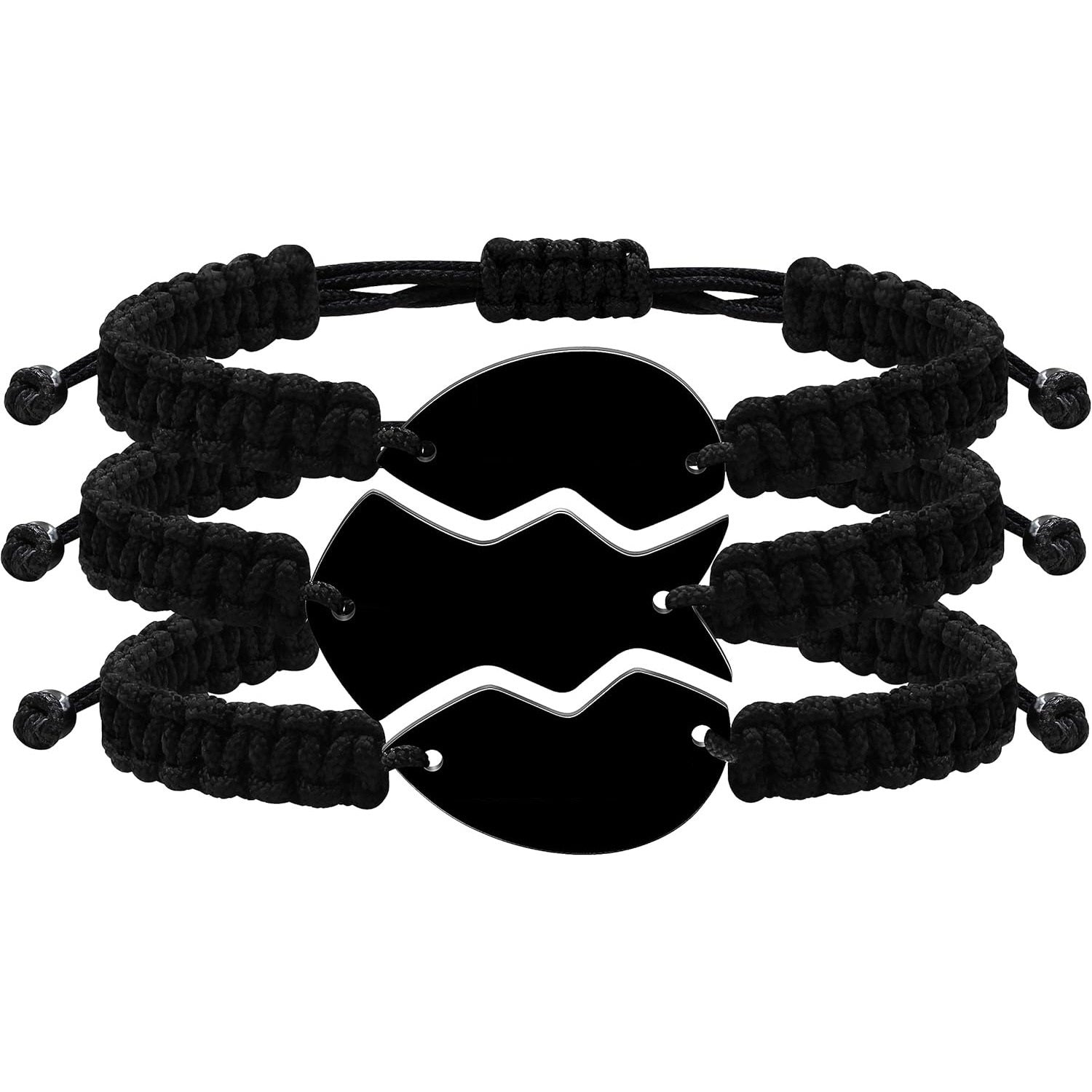 3pcs Personalized Friendship Bracelets Set | Stainless Steel Heart Puzzle Charm Handwoven Adjustable Drawstring Bracelets | Laser Engraved Best Friends Forever Jewelry Gift