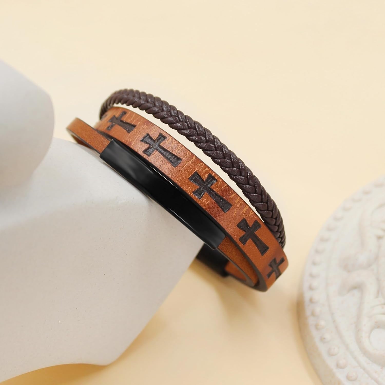 Dynamic QR Code Medical Alert Bracelet for Men Scan to Update Medical Info No Medical Info Needed at Checkout Braided PU Leather Cross Emergency ID Bracelet Waterproof Lightweight for Outdoor Sports Daily Wear
