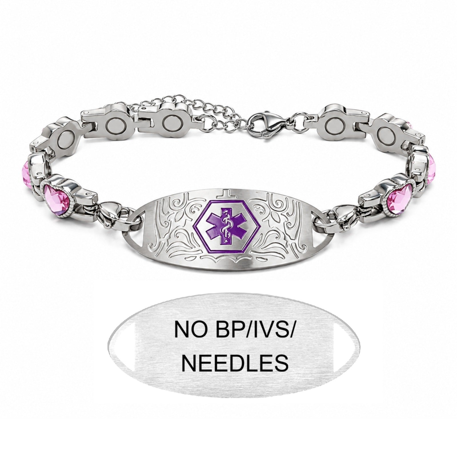 Custom Stainless Steel Medical Alert Bracelet QR Code ID Bracelet for Women Men Adjustable Engraved Emergency Jewelry with Cubic Zirconia Charm