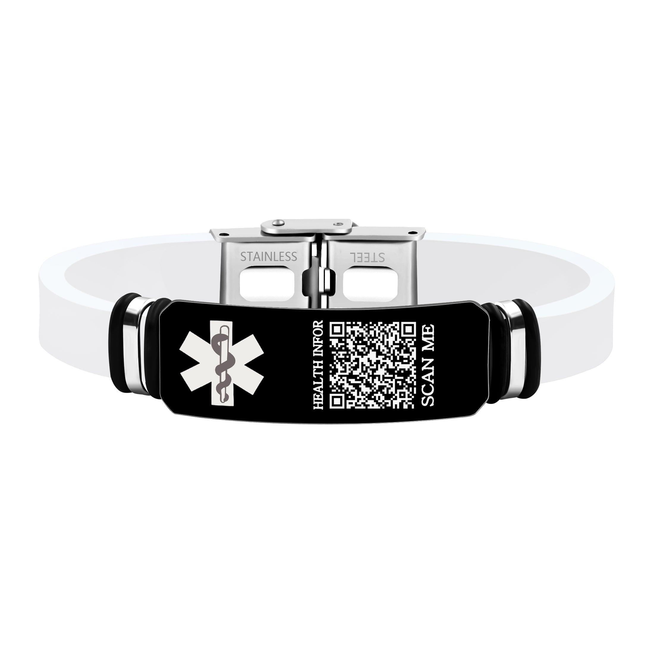 Dynamic QR Code Medical Alert Bracelet for Men Women Scan to Update Medical Info No Medical Info Needed at Checkout Silicone Wristband with Stainless Steel Emergency ID Plate
