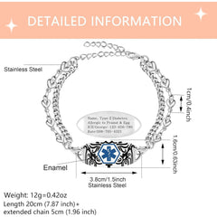 Dynamic QR Code Medical Alert Bracelet for Women Men Scan to Update Medical Info No Medical Info Needed at Checkout Double Layer Stainless Steel Chain Emergency ID Bracelet with Double Lobster Clasp
