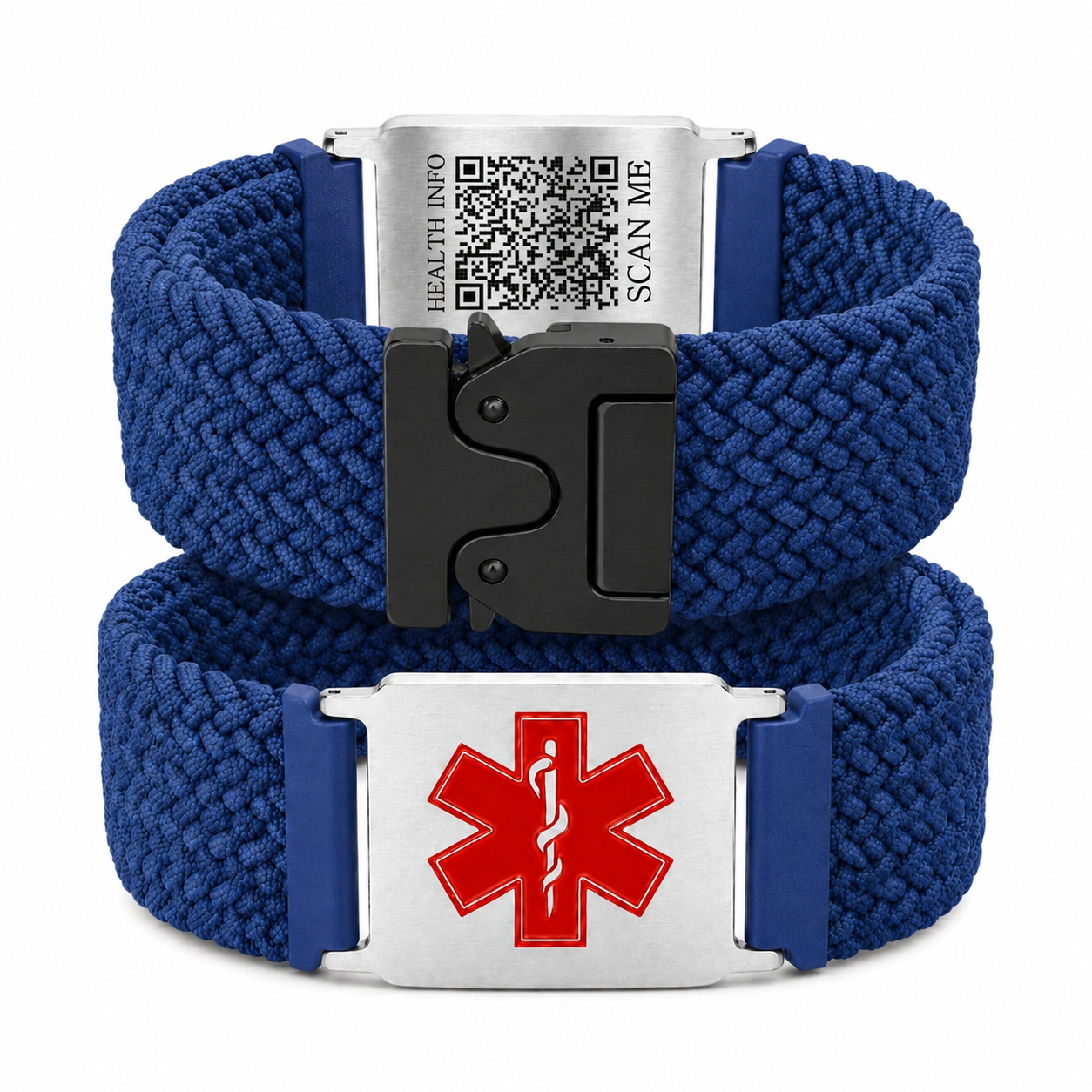 Uloveido Personalized Nylon Medical ID Bracelet with Laser-Engraved Medical Alert Tag and Dynamic QR Code, Braided Elastic Watch Band with Secure Parachute-Style Buckle, 20mm Adjustable for Men