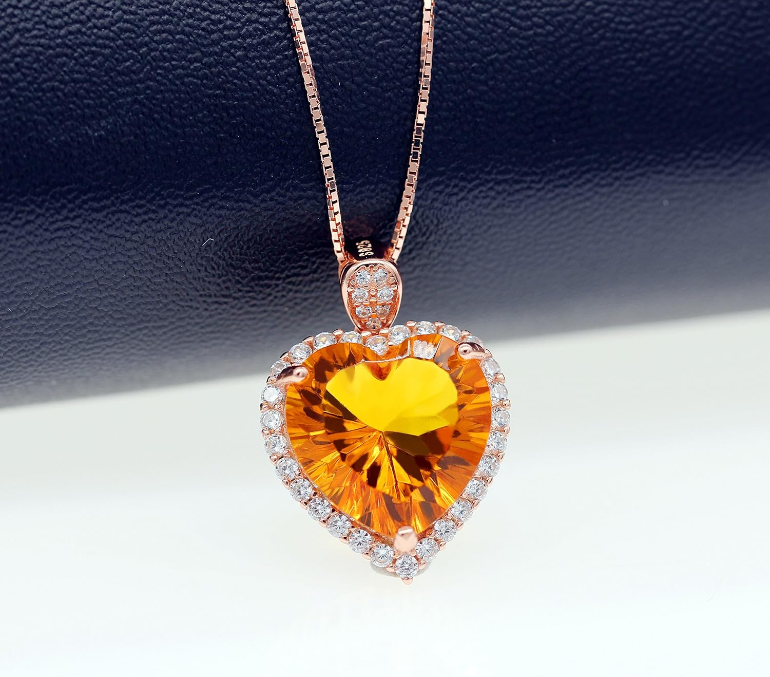 925 Sterling Silver Natural Citrine Necklace, Heart-Shape Gemstone, Platinum Plated, November Birthstone Pendant