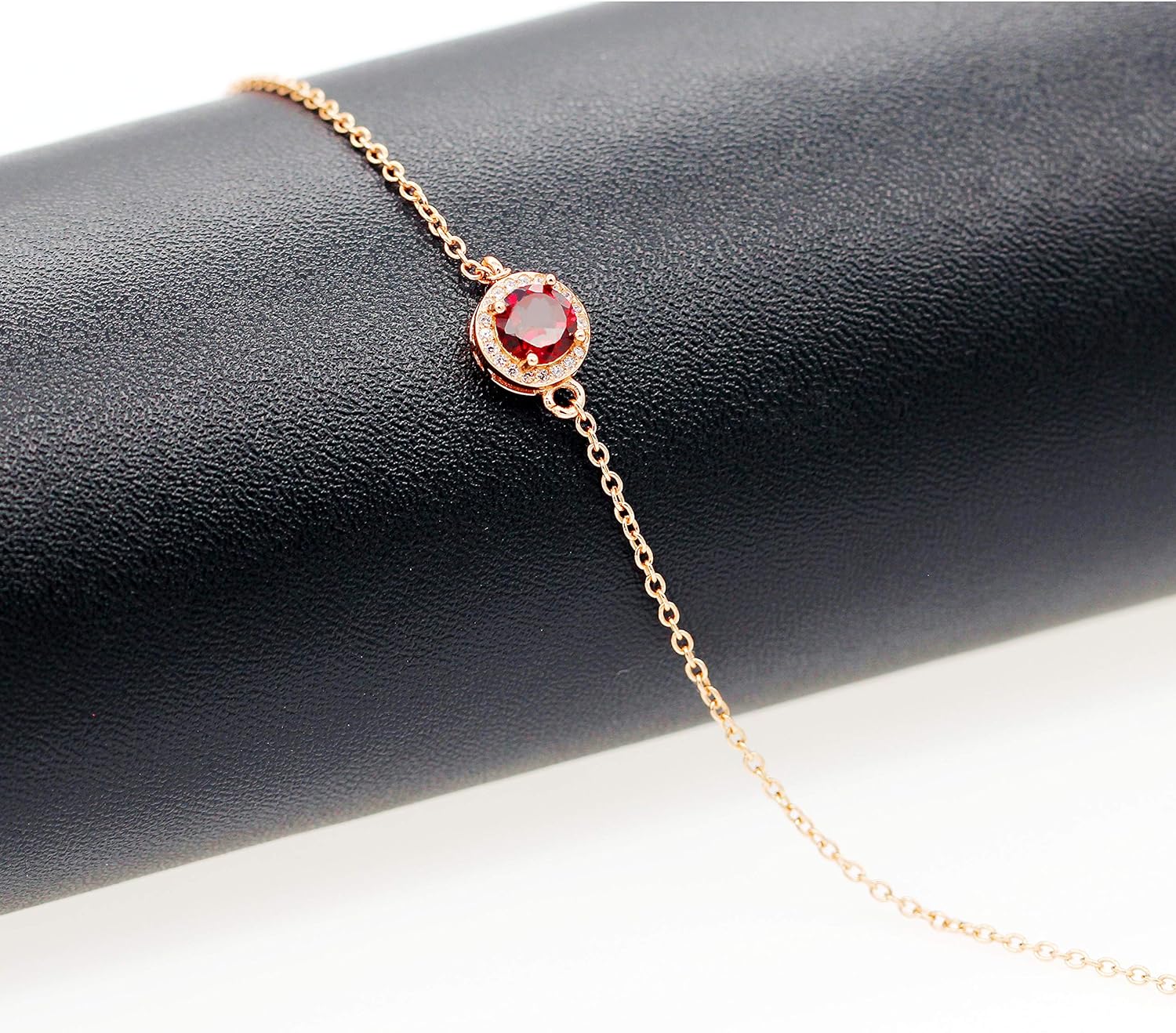 Uloveido Women Rose Gold Plated 925 Sterling Silver 0.6ct Round Natural Red Garnet Charm Chain Bracelet Adjustable FB040