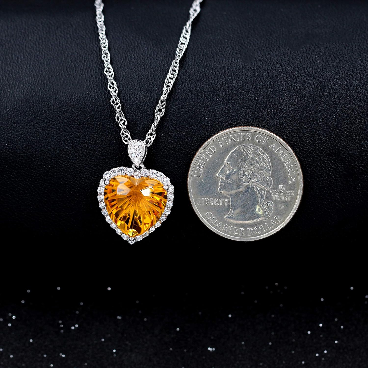 925 Sterling Silver Natural Citrine Necklace, Heart-Shape Gemstone, Platinum Plated, November Birthstone Pendant