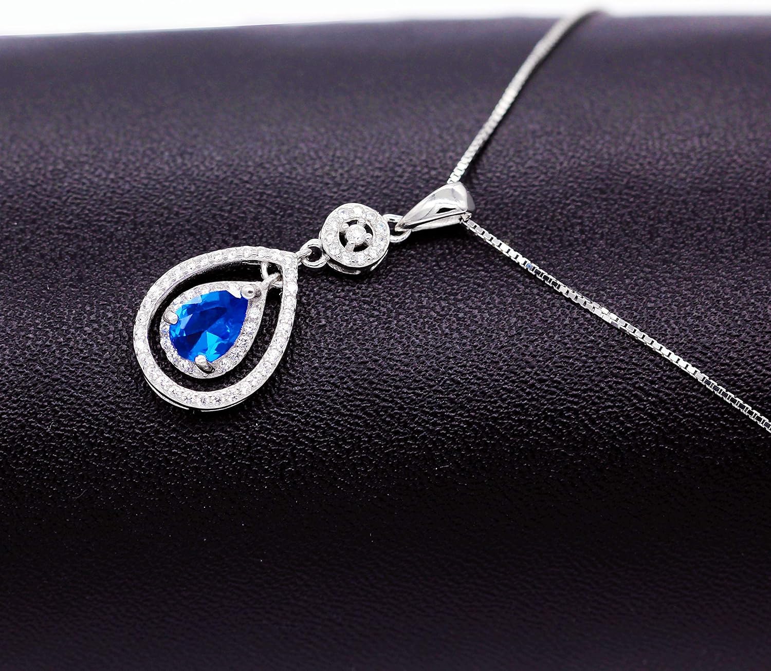 Uloveido September Birthstone Blue Corundum Sapphire Necklace Pendant Sterling Silver for Women with Cubic Zirconia FN104