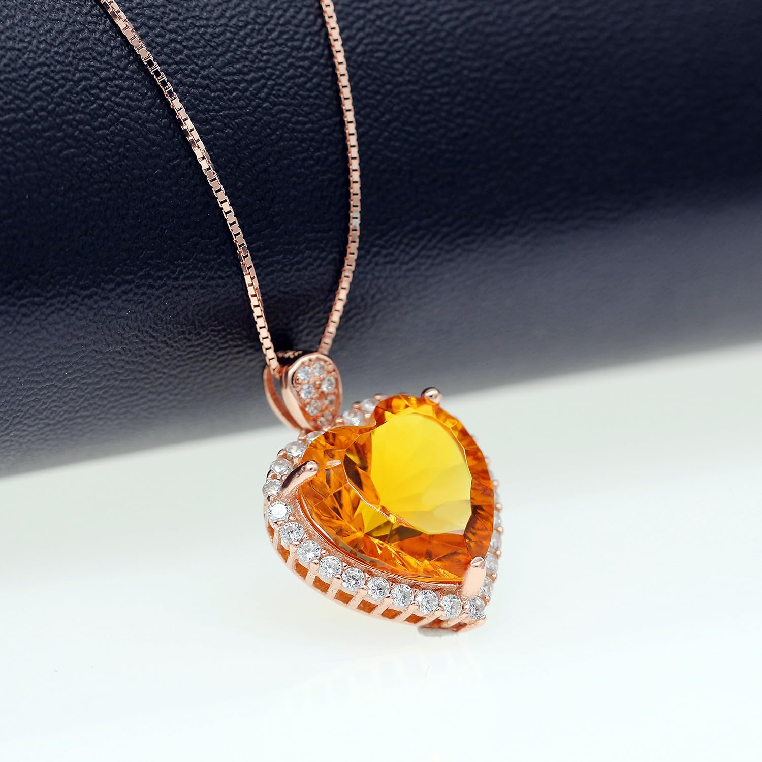 925 Sterling Silver Natural Citrine Necklace, Heart-Shape Gemstone, Platinum Plated, November Birthstone Pendant