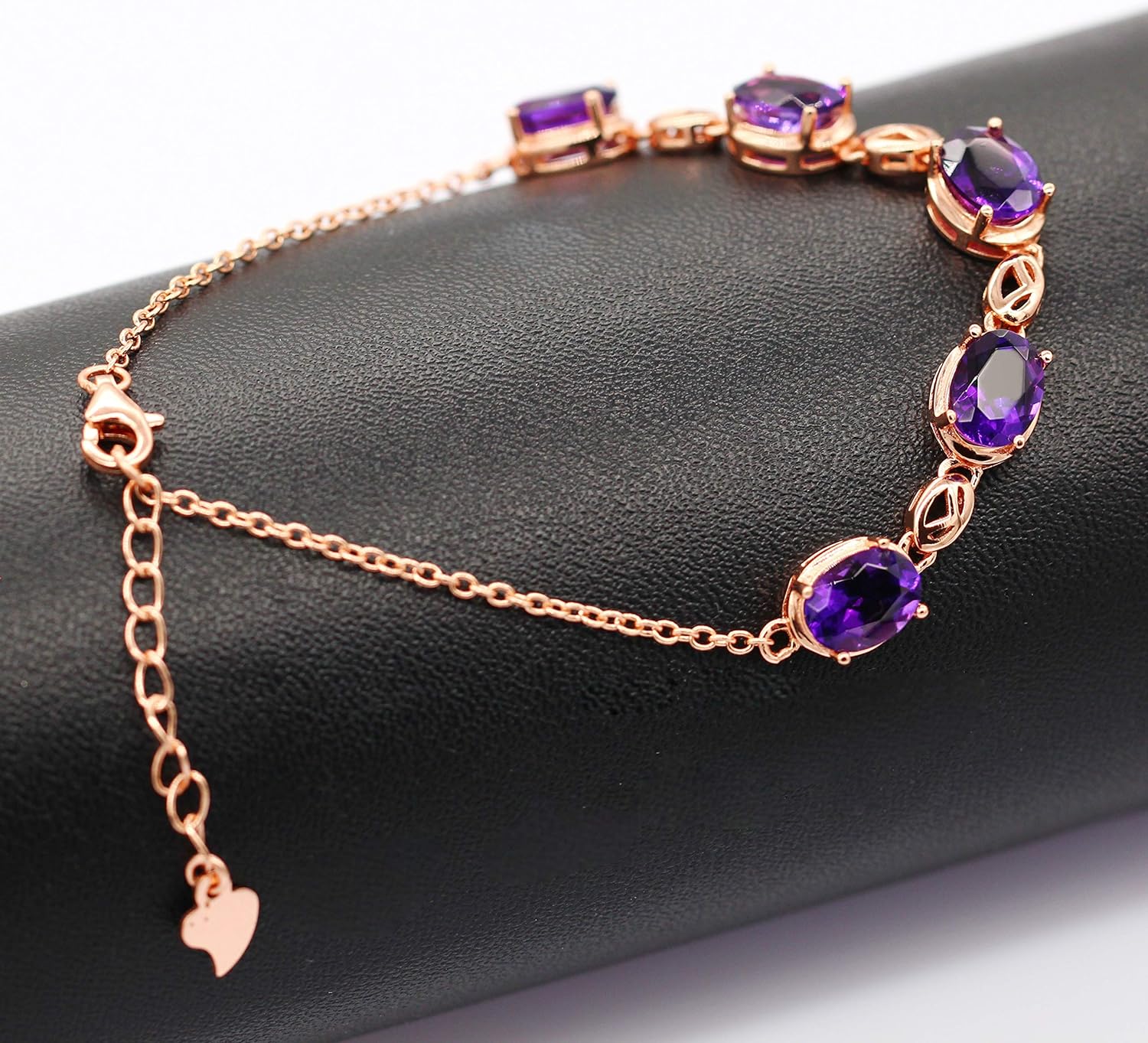 Uloveido Women Fashion 925 Sterling Silver Bracelet Rose Gold Plated Purple Amethyst Crystal Bracelet for Girls Women Mom FB057