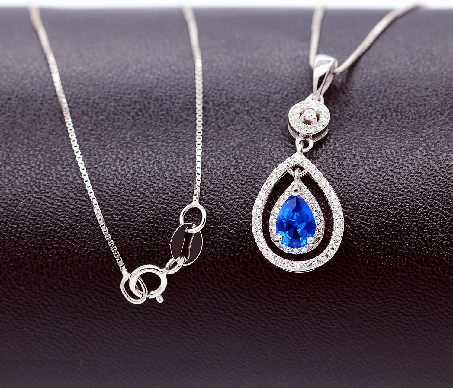 Uloveido September Birthstone Blue Corundum Sapphire Necklace Pendant Sterling Silver for Women with Cubic Zirconia FN104