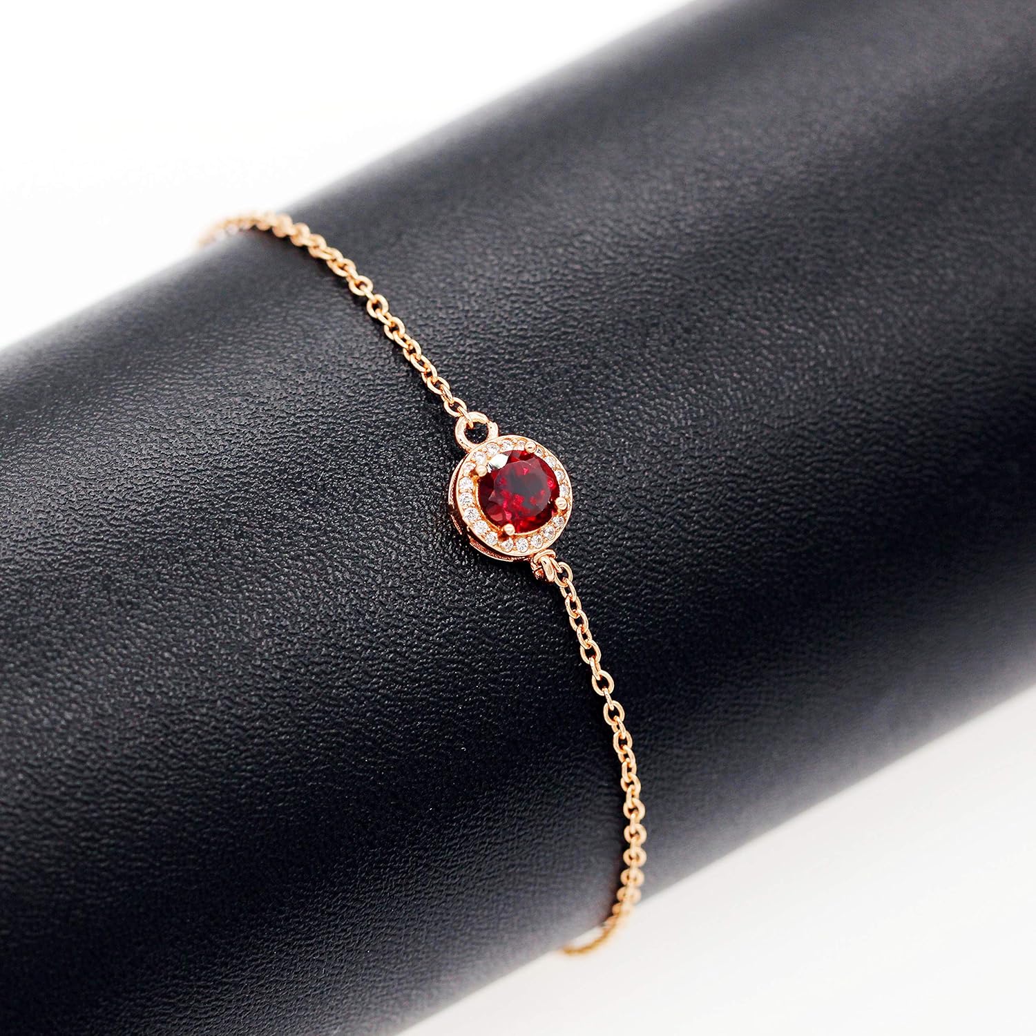 Uloveido Women Rose Gold Plated 925 Sterling Silver 0.6ct Round Natural Red Garnet Charm Chain Bracelet Adjustable FB040